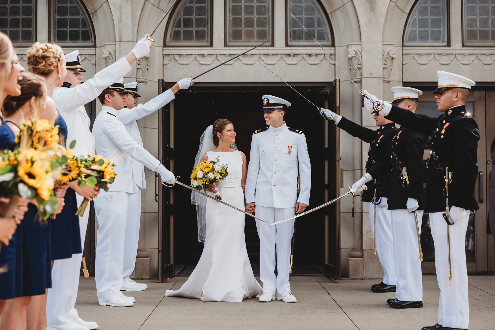 Bride and Groom US Navy military exit