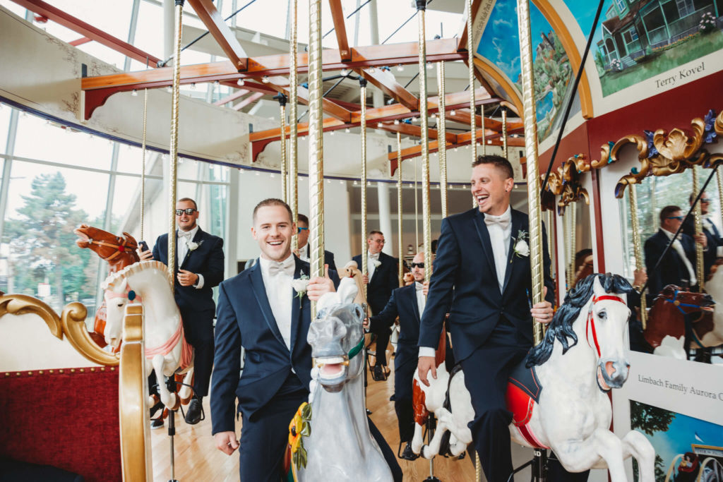 bridal party riding carousel at Cleveland History Center