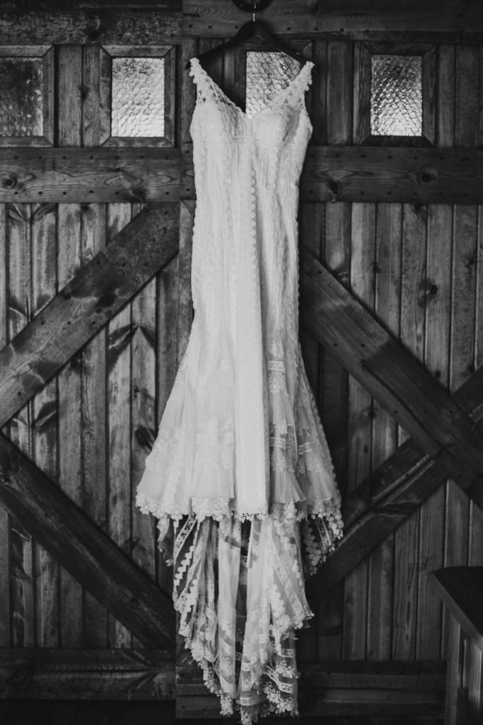 wedding dress hanging at century farms