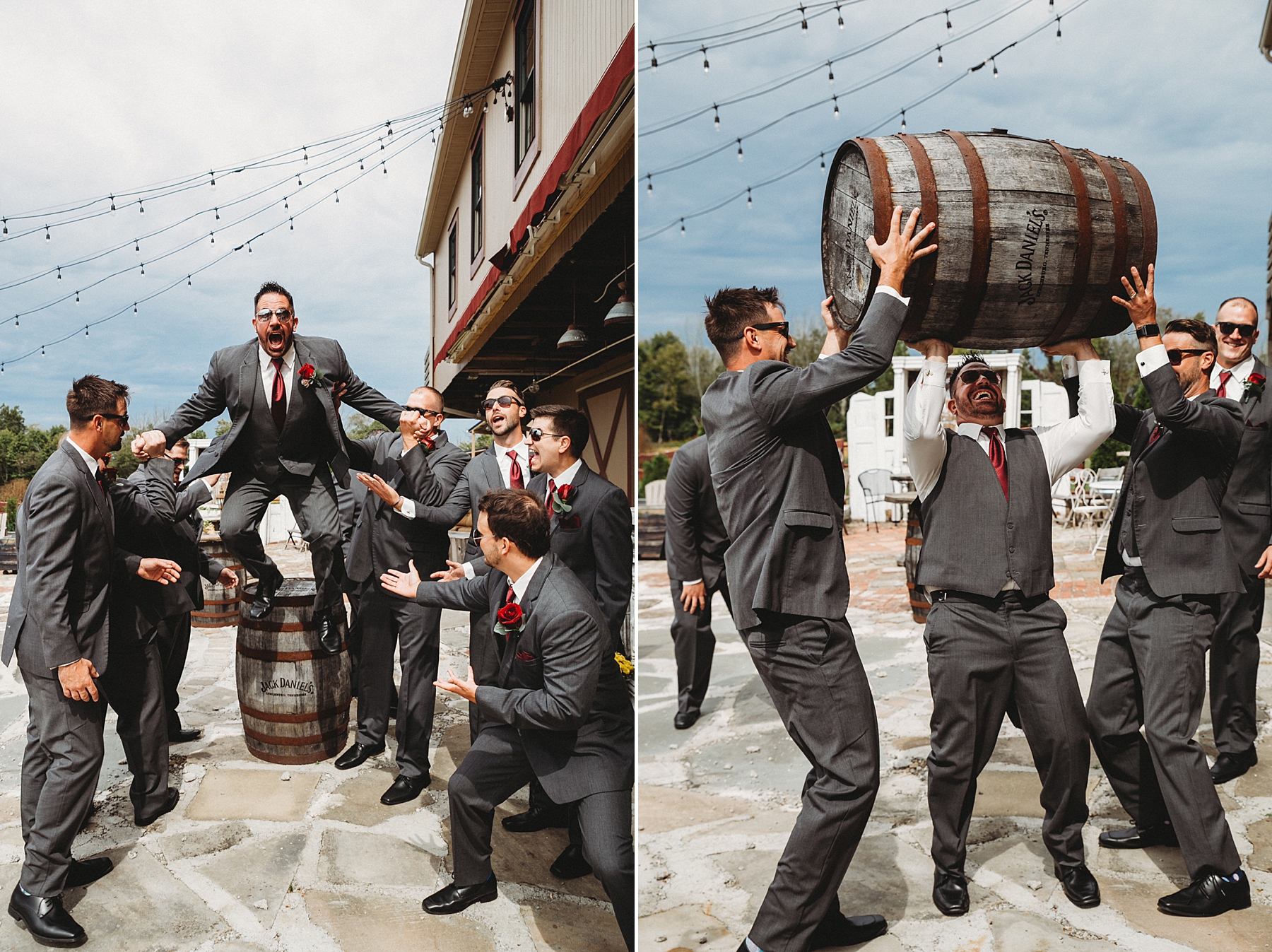 groomsmen have fun during pictures 