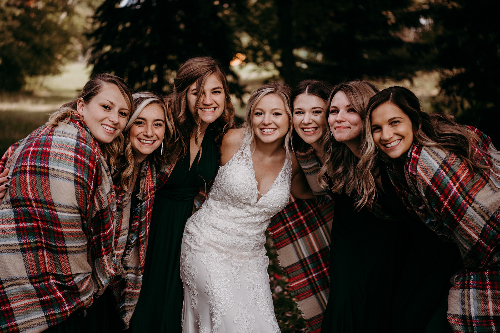 bride and bridesmaids during Ohio wedding at the Ponds