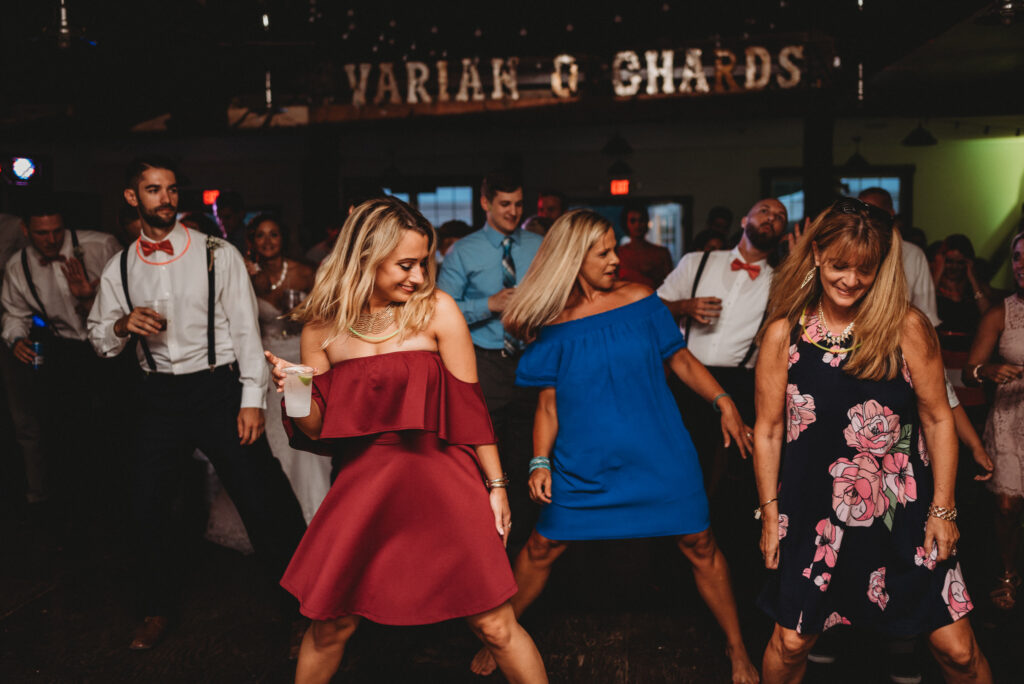 guests dancing at their Varian Orchards wedding